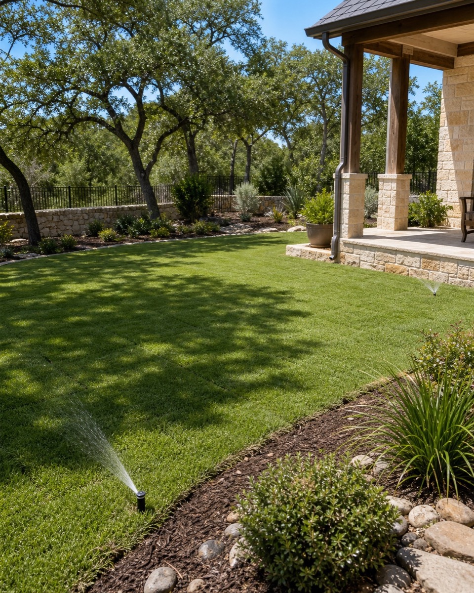 Fresh sod installation in a Central Texas backyard